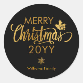 Goud en Zwart Gelukkig Kerstmis Aangepaste Kerst Ronde Sticker