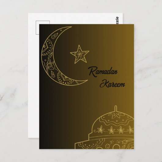 Goud en Zwart Gelukkig Ramadan Kareem 2024 Briefkaart (Voorkant / Achterkant)