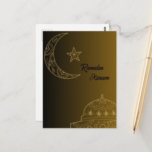 Goud en Zwart Gelukkig Ramadan Kareem 2024 Briefkaart (Voorkant / Achterkant in situ)