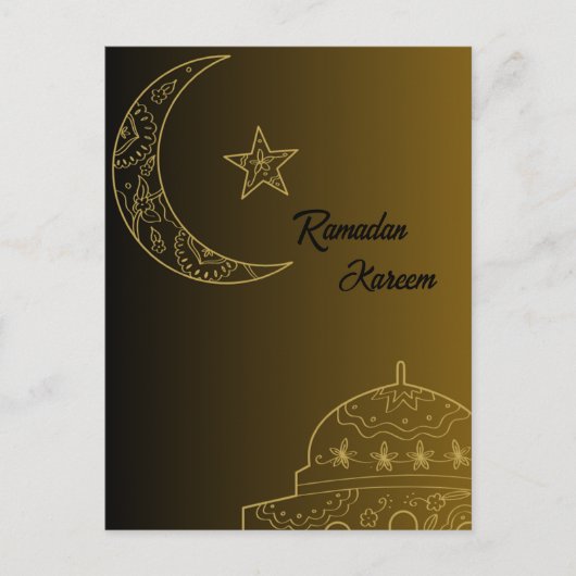 Goud en Zwart Gelukkig Ramadan Kareem 2024 Briefkaart (Voorkant)