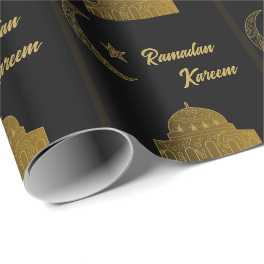 Goud en Zwart Gelukkig Ramadan Kareem 2024 Cadeaupapier (Rol Hoek)