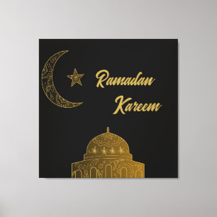 Goud en Zwart Gelukkig Ramadan Kareem 2024 Canvas Afdruk