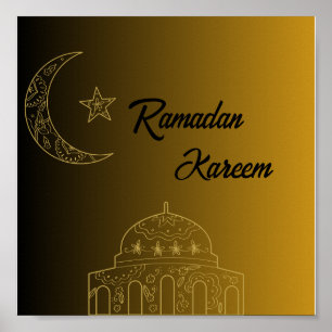 Goud en Zwart Gelukkig Ramadan Kareem 2024 Poster