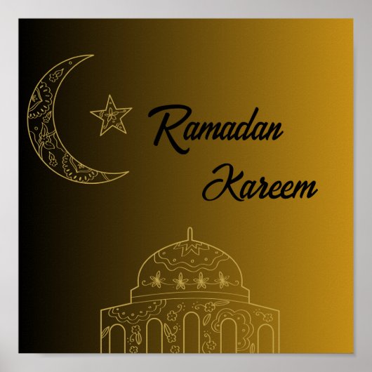 Goud en Zwart Gelukkig Ramadan Kareem 2024 Poster (Voorkant)