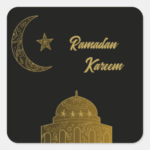 Goud en Zwart Gelukkig Ramadan Kareem 2024 Vierkante Sticker