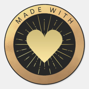 Goud en Zwart "Gemaakt met Liefde" Luxe Elegant Ronde Sticker