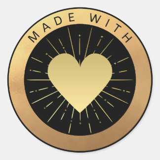 Goud en Zwart "Gemaakt met Liefde" Luxe Elegant Ronde Sticker