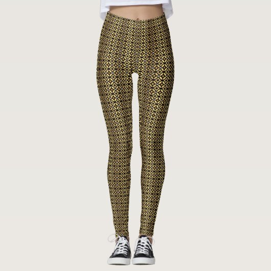 Goud en zwart geometrisch patroon leggings (Voorkant)