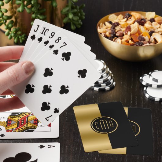 Goud en zwart geometrisch split-screen monogram pokerkaarten (Insitu)