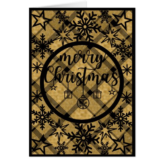 Goud en zwart geplakt achter zwarte kersttekst (Voorkant)