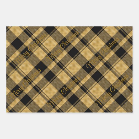 Goud en zwart geplakt met kersttekst inpakpapier vel (Voorkant 3)