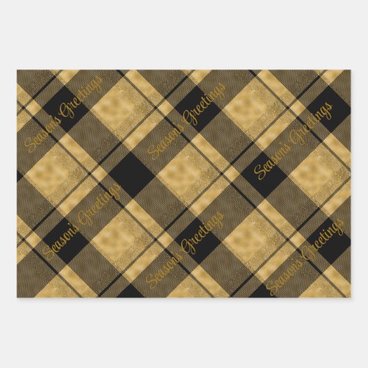 Goud en zwart geplakt met kersttekst inpakpapier vel (Voorkant 2)