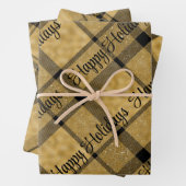 Goud en zwart geplakt met kersttekst inpakpapier vel (In situ)