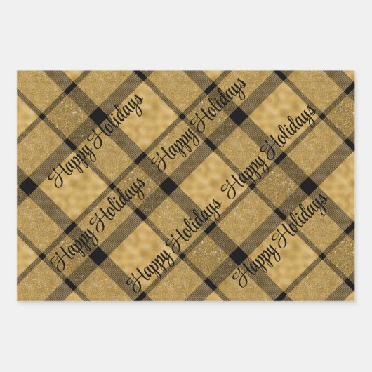 Goud en zwart geplakt met kersttekst inpakpapier vel (Voorkant)