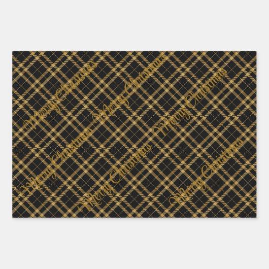 Goud en zwart geplakt met kersttekst inpakpapier vel (Voorkant 3)