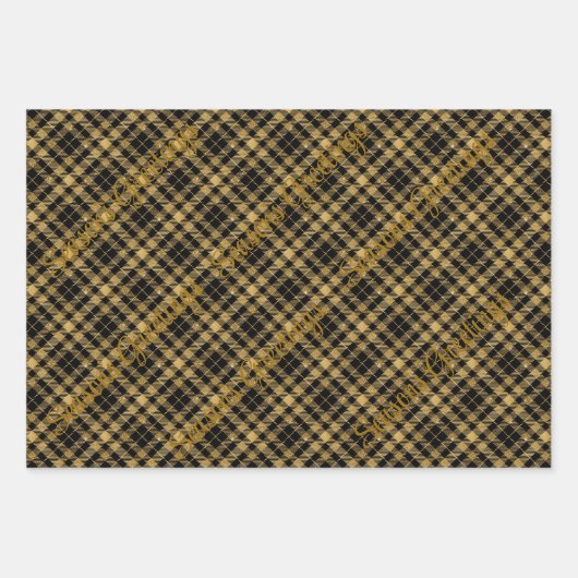 Goud en zwart geplakt met kersttekst inpakpapier vel (Voorkant 2)