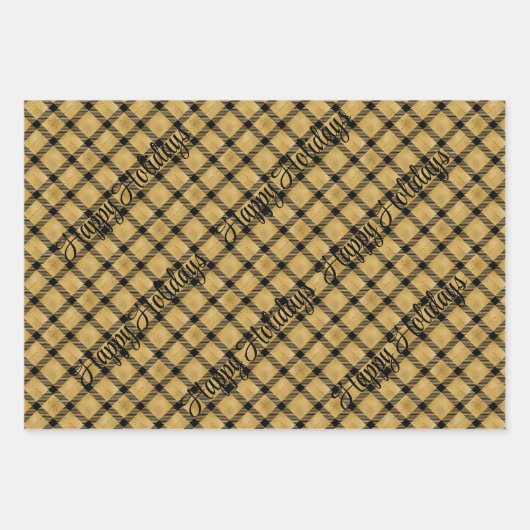 Goud en zwart geplakt met kersttekst inpakpapier vel (Voorkant)