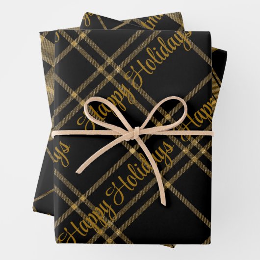 Goud en zwart geplakt met kersttekstomloop inpakpapier vel (In situ)