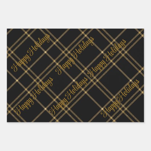 Goud en zwart geplakt met kersttekstomloop inpakpapier vel (Voorkant)