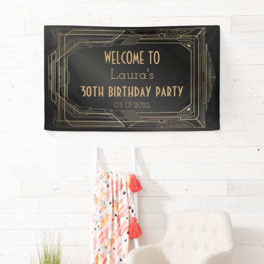 Goud en zwart, geweldige Gatsby Party Banner Back (Insitu)