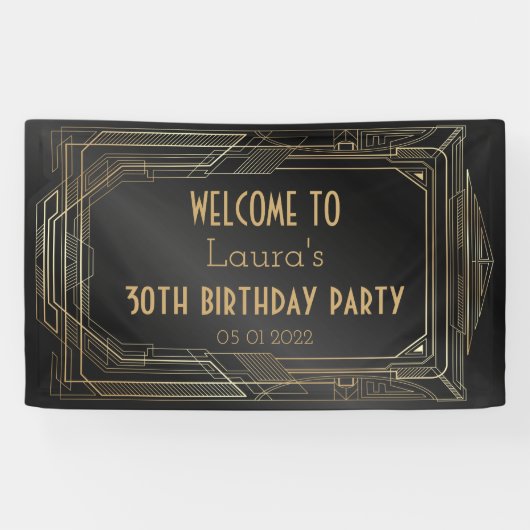 Goud en zwart, geweldige Gatsby Party Banner Back (Horizontaal)