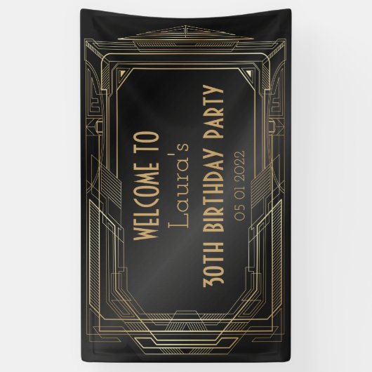 Goud en zwart, geweldige Gatsby Party Banner Back (Verticaal)