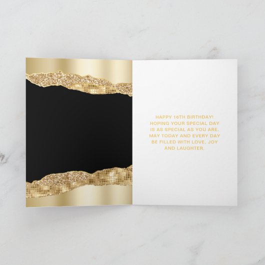 Goud en zwart Glam Scheuren Sweet Sixteen Kaart (Binnen)