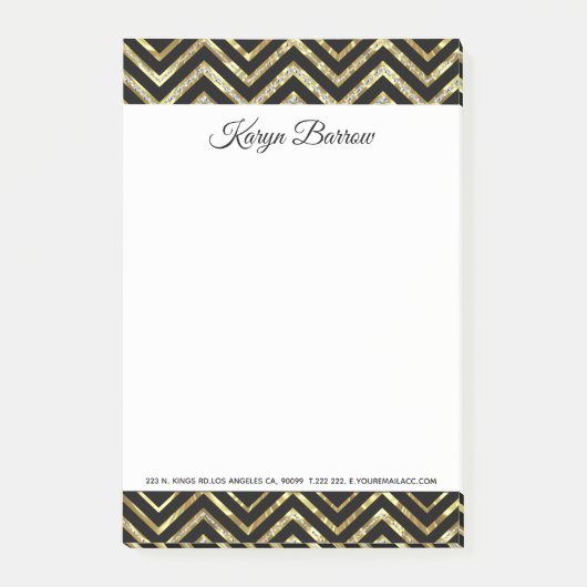 Goud en zwart glitter Chevron Post-it® Notes (Voorkant)