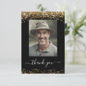 Goud en Zwart Glitter Dank u foto Bedankkaart (Staand voorkant)