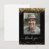 Goud en Zwart Glitter Dank u foto Bedankkaart (Voorkant / Achterkant)