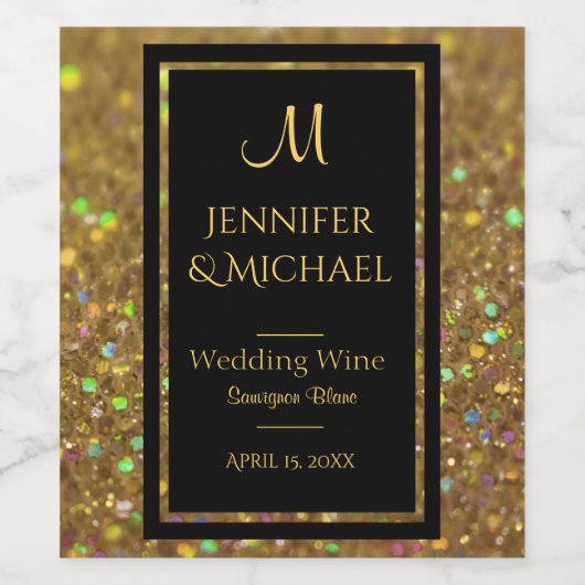 Goud en zwart Glitter Look Wijnlabel Wijn Etiket (Enkel label)