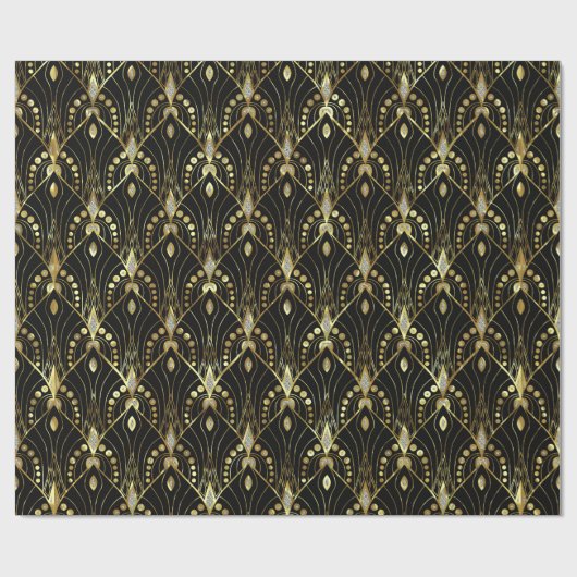 Goud en zwart gram Art Deco patroon Cadeaupapier (Vlak)