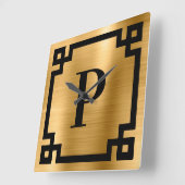 Goud en zwart Grieks sleutelgrensmonogram Vierkante Klok (Hoek)