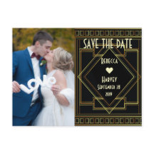 Goud en zwart Grote Gatsby Bruiloft Save The Date