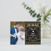 Goud en zwart Grote Gatsby Bruiloft Save The Date Aankondigingskaart (Staand voorkant)