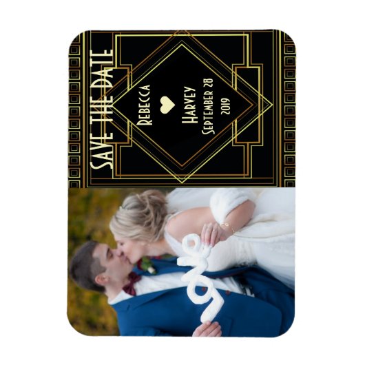 Goud en zwart Grote Gatsby Bruiloft Save The Date Magneet (Verticaal)