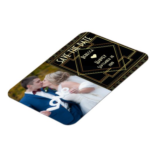 Goud en zwart Grote Gatsby Bruiloft Save The Date Magneet (Linkerzijde)