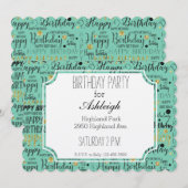 Goud en zwart Happy Birthday Confetti Kaart (Voorkant / Achterkant)