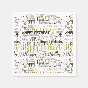 Goud en zwart Happy Birthday Confetti Servet