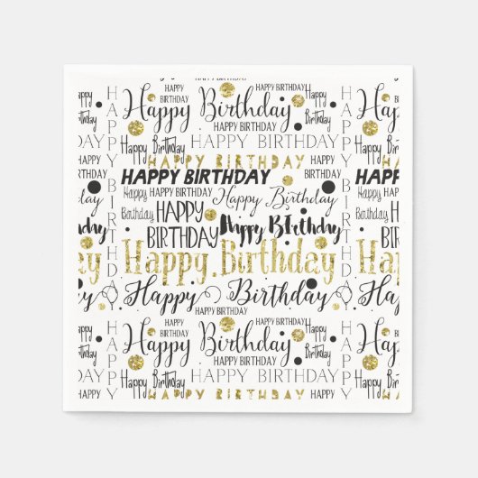 Goud en zwart Happy Birthday Confetti Servet (Voorkant)