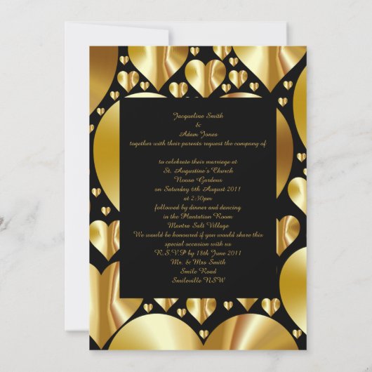 Goud en zwart hart Klassic Weddenschap-uitnodiging Kaart (Achterkant)