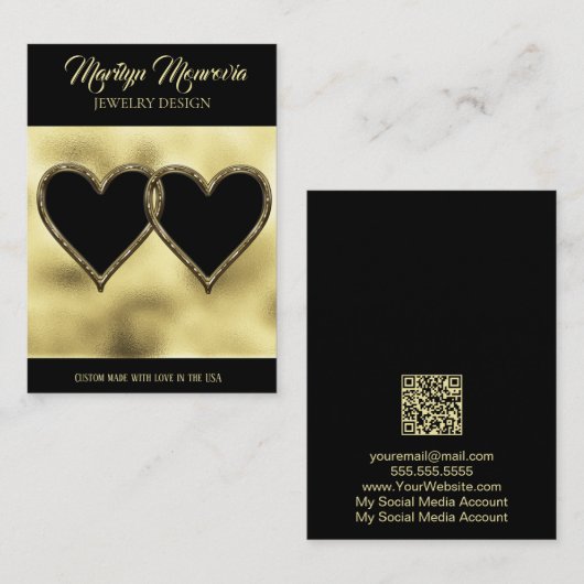 Goud en zwart hart Veroorten QR-codebus voor beeld Visitekaartje (Voorkant / Achterkant)