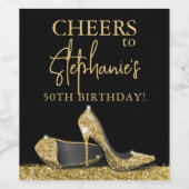 Goud en zwart hoge hiel-hoezen, op maat wijn etiket (Enkel label)