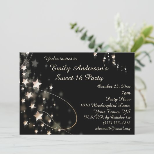 Goud en zwart Hollywood Star Sweet 16 Verjaardag Kaart (Staand voorkant)