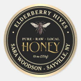 Goud en zwart honingetiket met  koningin ronde sticker