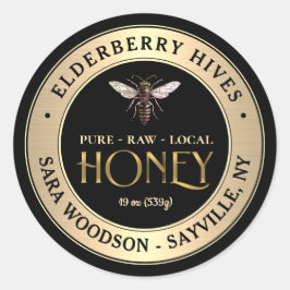 Goud en zwart honingetiket met  koningin ronde sticker