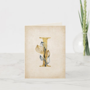 Goud en zwart I Monogram met bladeren Notitiekaartje