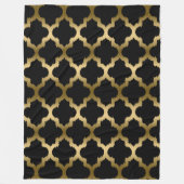 Goud en zwart Ikat Quatrefoil geometrisch patroon Fleece Deken (Voorkant)