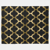 Goud en zwart Ikat Quatrefoil geometrisch patroon Fleece Deken (Voorkant (Horizontaal))