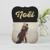 Goud en zwart Joyeux Noel Stijlvolle Kerstfoto Feestdagenkaart (Staand voorkant)
